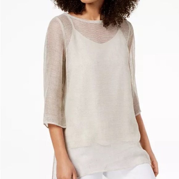 Eileen Fisher Tops - Eileen Fisher Organic Linen Mesh Boat-Neck Tunic In Size XS